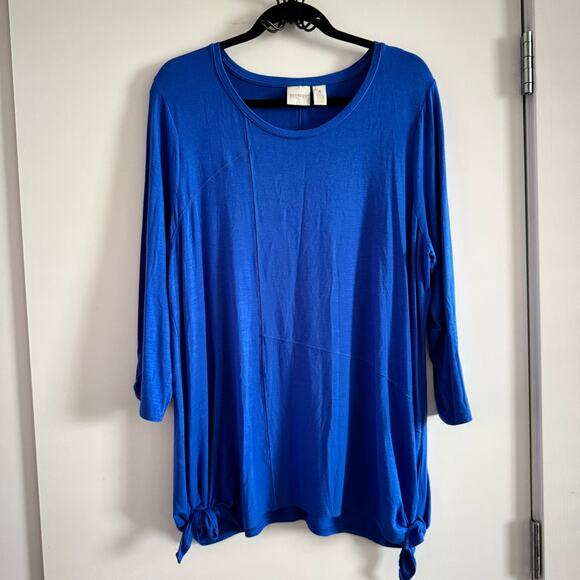 Zenergy Tops - Zenergy by Chico's Top Blue Round Neck Asymmetrical 3/4 Sleeve Women's Sz 3/XL